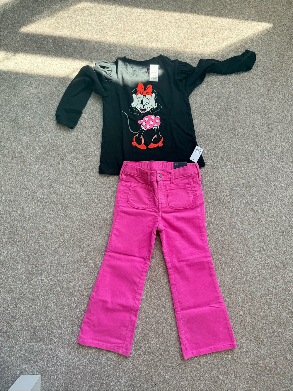 GAP Black Long-Sleeve Minnie Mouse Top with Pink & Red Accents